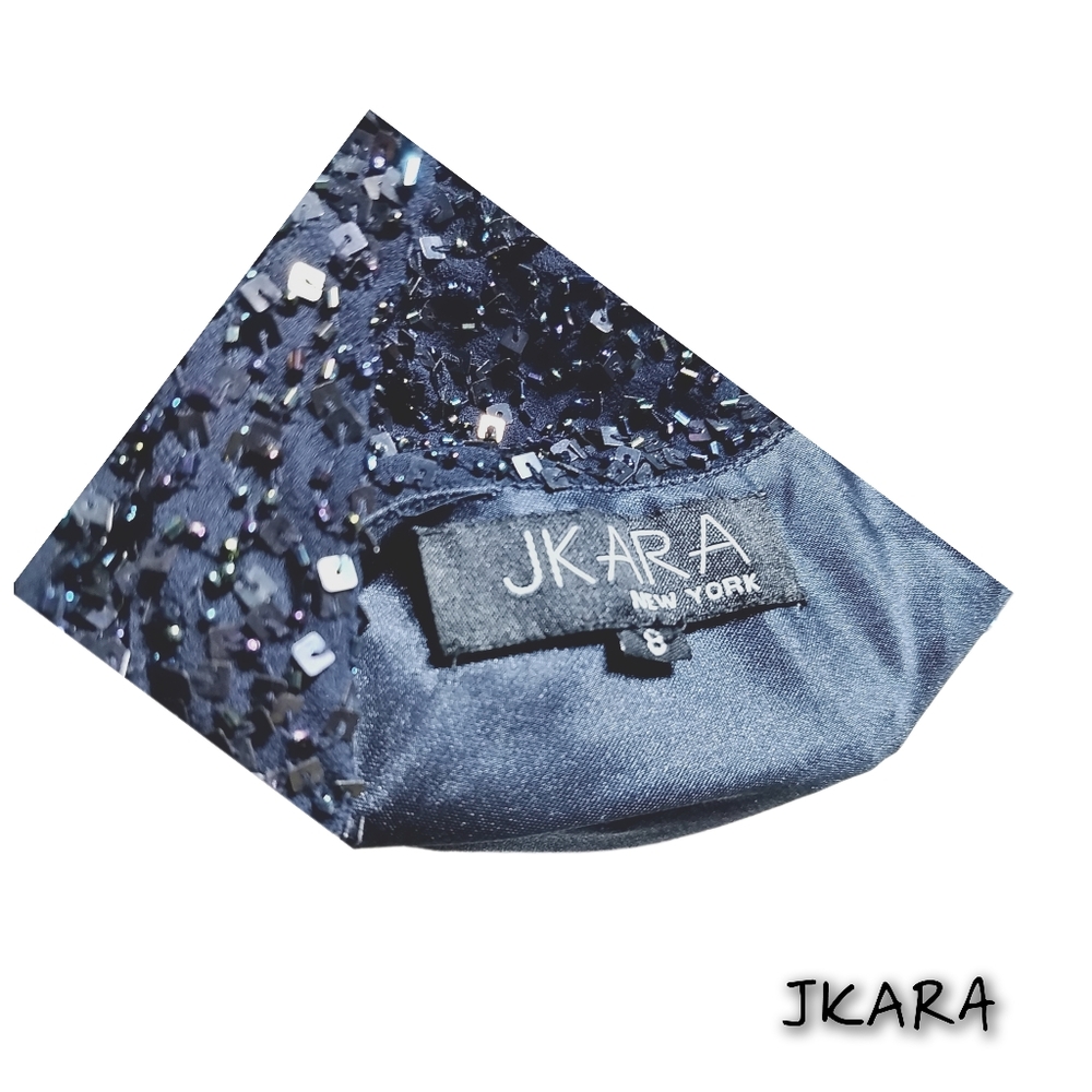 JKARA New York Blue Sequin Maxi Dress Draped Cowl Neck |  Formal Evening | Sz 8 - Picture 5 of 7